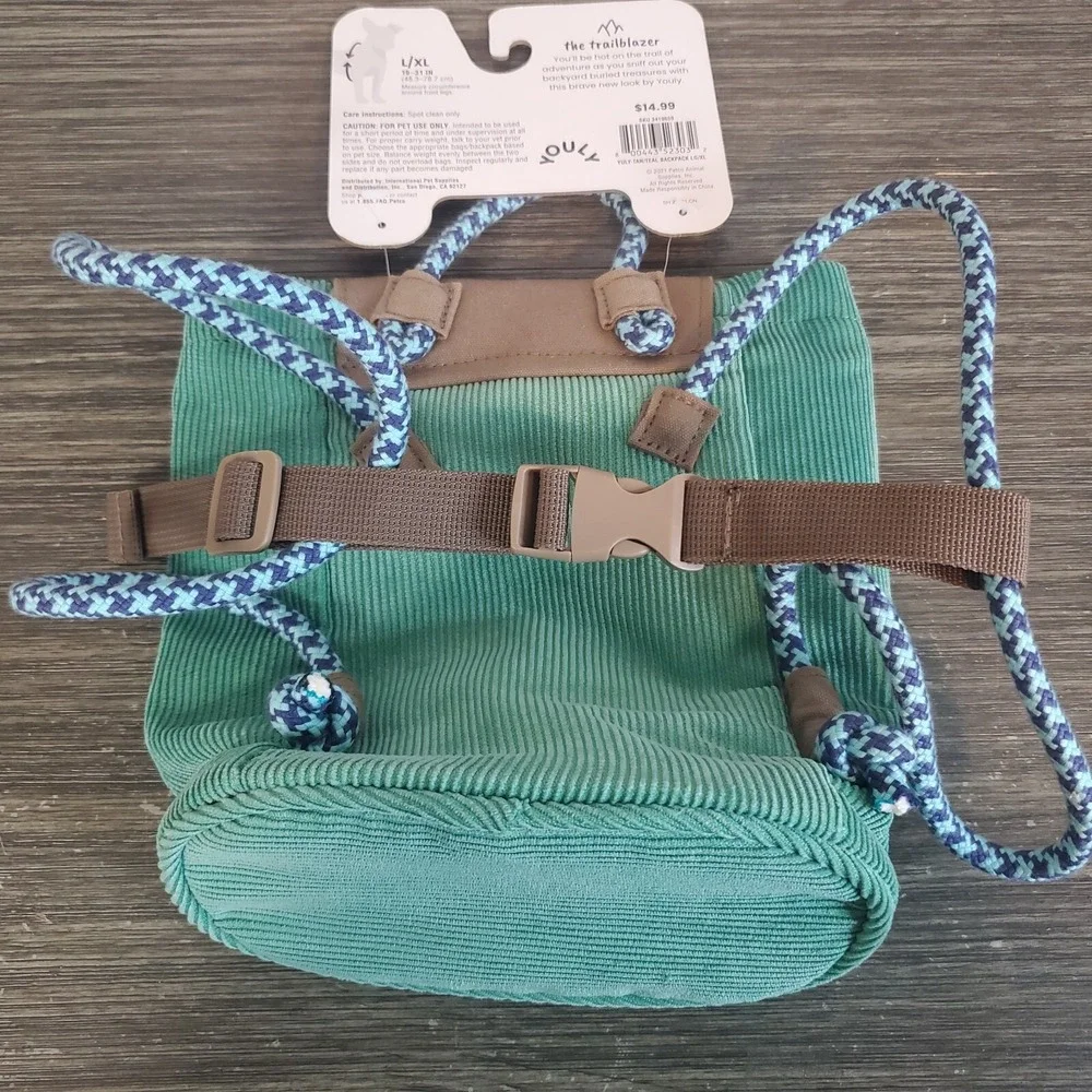 Youly Teal Grren Corduroy Dog Backpack Hiking Pack L/XL NWT‎